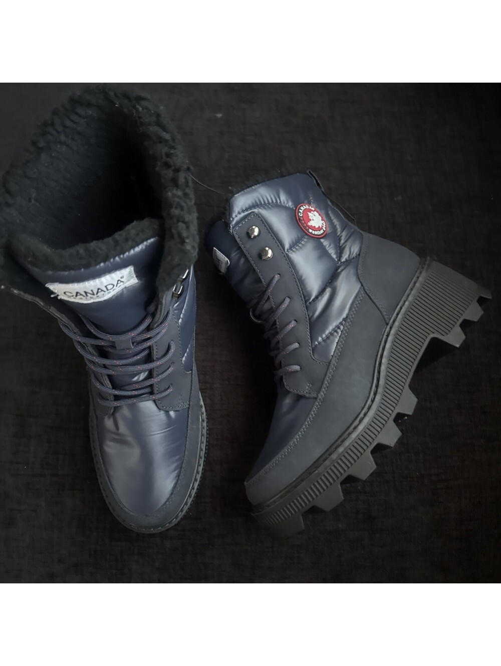 Canada Weather Gear Duck Boots Womens 9 Blue Faux Fur Waterproof Chunky Glossy